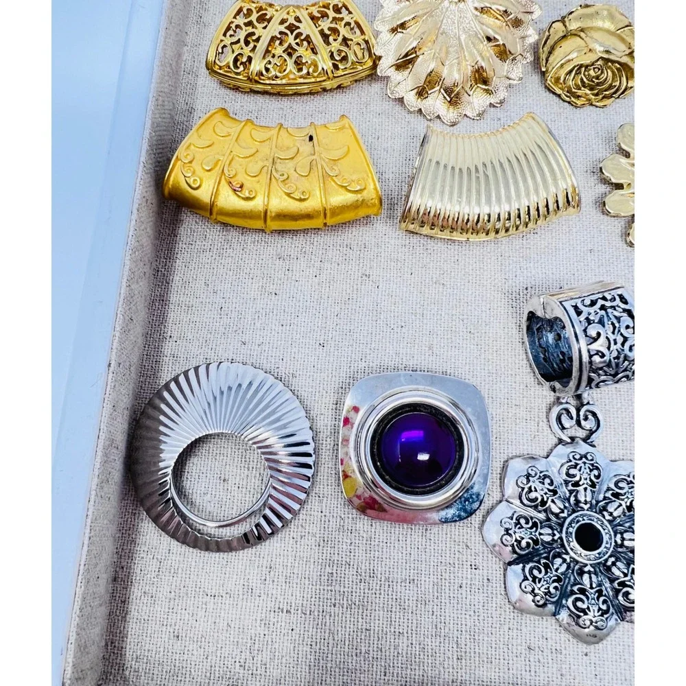 Vintage Gold & Silver Tone Scarf Slide Clip Panda Flamingo Sweater Lot of 23